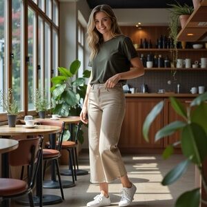 NWT Just USA Women’s Slim Bootleg Scissor Cut Cropped Olive Jeans Spring Summer